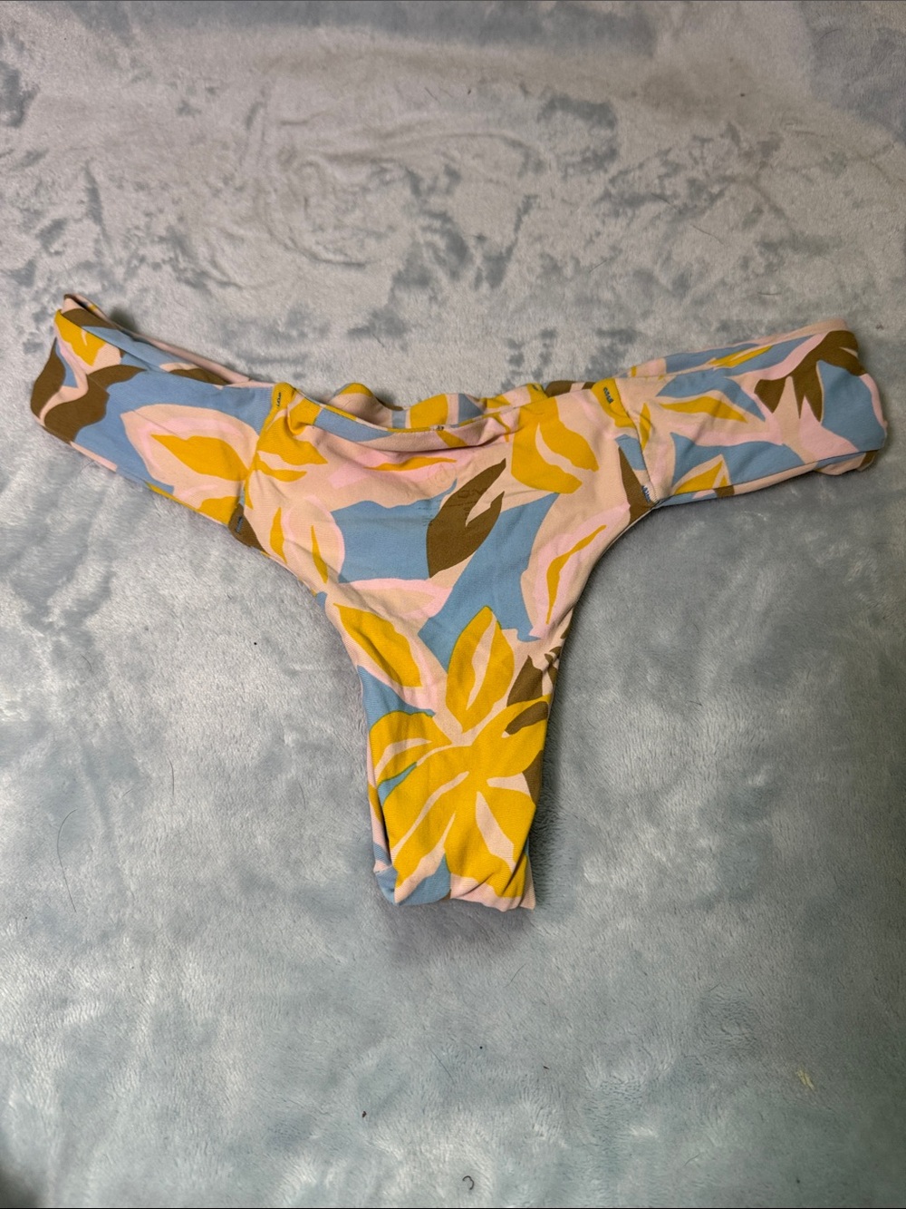 Volcom Yellow Blue White Abstract Print Bikini Bottoms